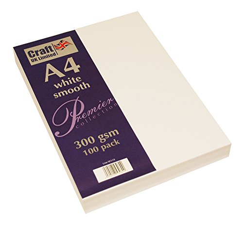 Craft UK, 100 Fogli di cartoncino, Colore Bianco, Formato A4, 300 g/m² - Ilgrandebazar