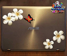 Carica l&#39;immagine nel visualizzatore di Gallery, Fiore frangipani plumeria bianca doppio + farfalla grande adesivi auto... - Ilgrandebazar