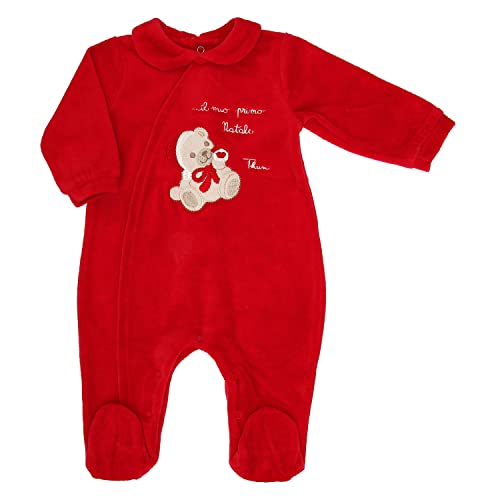 THUN, Tutina 'Il mio Primo Natale' di Colore Rosso in 100% Cotone con Iconico Orsetto Thun, Linea OVS, 3-6 Mesi