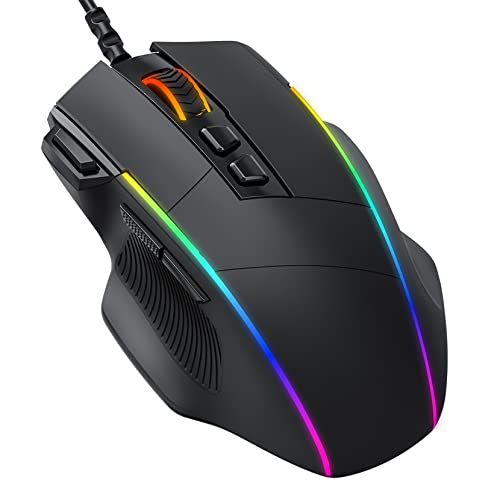 Mouse Gaming, Dacoity Mouse RGB Ergonomico da 8000 DPI (5 livelli), 8 Pulsanti Programmabili, 7 Modalità di Illuminazione RGB Personalizzabili, Mouse con Filo USB per PC, laptop, MacBook