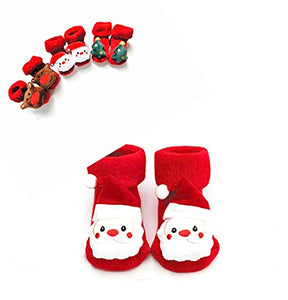 Calze Natalizie Neonato, Calzini Antiscivolo Bambino/Bambina, Unisex, 0-12 Mesi (Babbo Natale)