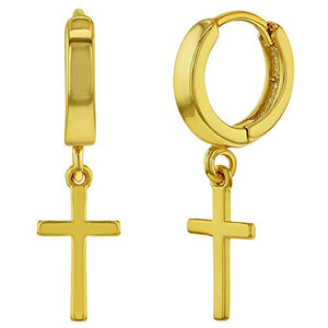 Orecchini a cerchio con ciondolo a forma di croce religiosa, in ottone...