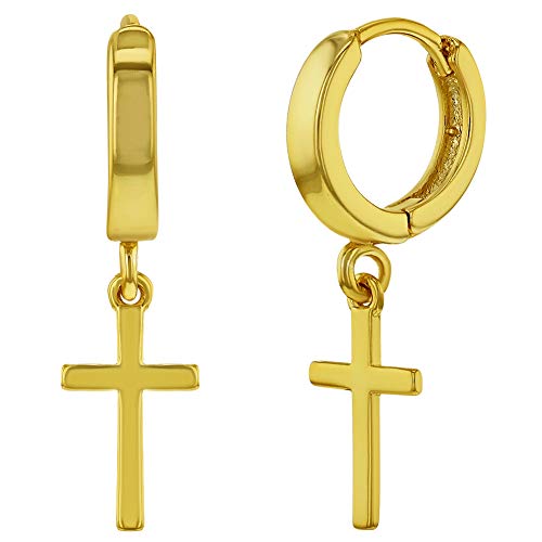Orecchini a cerchio con ciondolo a forma di croce religiosa, in ottone...