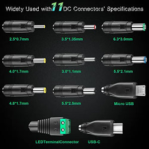SoulBay 6V - 24V 41W Alimentatore Switching Universale per Caricabatterie CA/CC con punte CC da 11 pezzi, contiene spina USB-C per Elettronica Domestica e Strisce LED - 2000 mA max