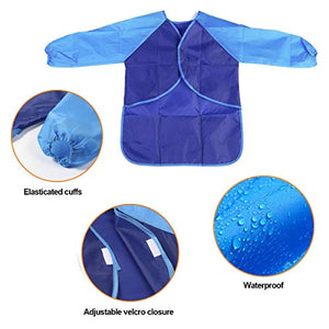 Natuce 2 Pezzi Grembiule da Pittura Bambini, Grembiulino Impermeabile Scuola Maniche Lunghe con 3 Tasche per Bambini 3-7 Anni, Grembiule da Gioco - Pittura, Cucina, Scuola, casa (Giallo + Blu)