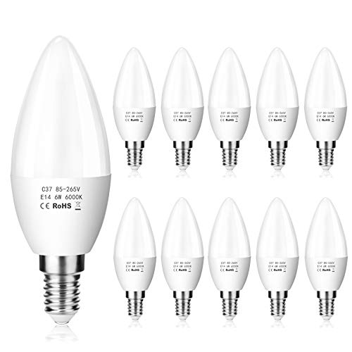ZIKEY Confezione da 10 Lampadina LED E14 a Candela - 6W Equivalenti 6w 6000k - Ilgrandebazar