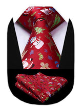 Carica l'immagine nel visualizzatore di Gallery, HISDERN Uomo Cravatta natalizia Tree Elk Snowman Babbo Natale Pattern Festa tessuta Cravatta e fazzoletto