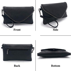 ELIOX - Pochette Donna Elegante con Catena e Tracolla in Morbida Pelle Nero