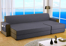 Carica l&#39;immagine nel visualizzatore di Gallery, Copridivano con Penisola 3 Posti (L 250 CM) Destra/Sinistra Universale Reversibile Impermeabile, Copridivano Chaise longue Antigraffio, Copridivano Angolare con Tasche Portaoggetti - Grigio Scuro