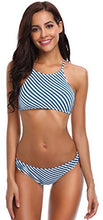 Carica l'immagine nel visualizzatore di Gallery, SHEKINI Stripe High Neck Bikini Donna Sexy Halter Vintage Regolabile Croce...