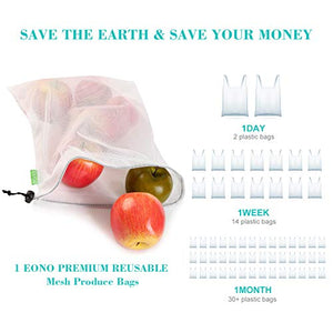 Eono Sacchetti Riutilizzabili in Rete, di Frutta e 9 Pcs (2l+5m+2s)