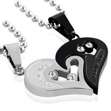 Carica l&#39;immagine nel visualizzatore di Gallery, Zysta Collana Set Pendente a Forma di Cuore Diviso Spezzato in Due Nero