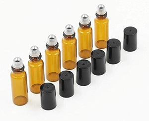 24 boccette da 5 ml roll-on Bottles, color ambra, ricaricabile, con sfera in...