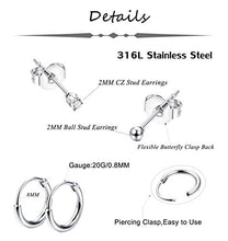Carica l&#39;immagine nel visualizzatore di Gallery, Yadoca 8 Paia Orecchini in Acciaio inossidabile per Donne Uomini Argento-tone