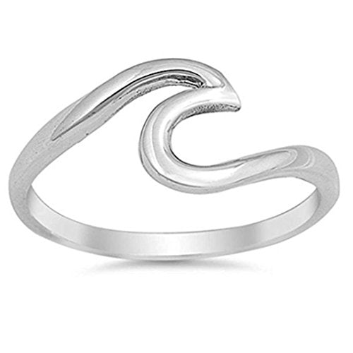 Anello da donna, a forma di onda, artigianale, in acciaio inox, regalo silver - Ilgrandebazar