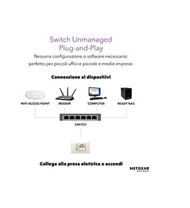 Netgear GS105GE Switch Ethernet 5 porte Gigabit, switch Unmanaged,...