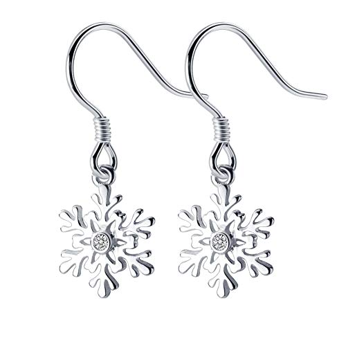 Orecchini pendenti a forma di fiocco neve invernale, in argento Sterling...