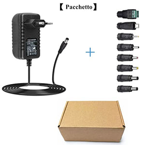 Alimentatore AC 12V 2A Alimentatore AC220V da 230V a DC12V con 8 adattatori per spina Caricabatteria DC12V 500mA 1000mA 1500mA 2000mA Adattatore AC-DC (DC12V-2A)
