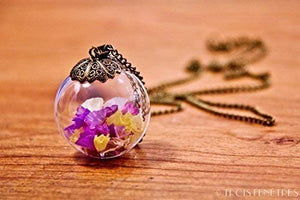 Grande collana donna in bicchiere - Fiori di Lavanda mare - Globo 25mm -... - Ilgrandebazar