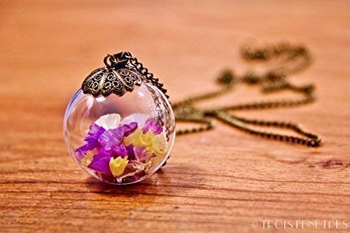 Grande collana donna in bicchiere - Fiori di Lavanda mare - Globo 25mm -... - Ilgrandebazar