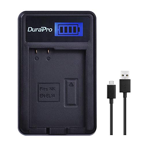 DuraPro Rapid EN-EL14 - Caricabatterie USB LCD per Nikon EN-EL14, EN-EL14a e...