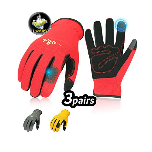 Vgo Glove Guanti, 3 paia, guanti da lavoro in 10/XL, Rosso + Grigio + Giallo