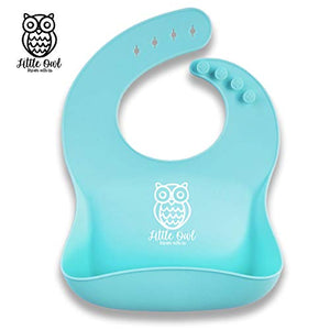 ❤️ Little Owl Bavaglini Silicone Impermeabili con Tasca Celeste/Verde