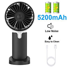 Carica l'immagine nel visualizzatore di Gallery, EasyULT Mini Ventilatore Palmare USB, con 5200mAh Batteria, Ricaricabile Nero