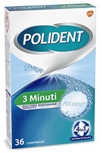 Carica l'immagine nel visualizzatore di Gallery, Polident 3 Minuti, Pulitore Quotidiano per Igiene della Protesi Dentale, Pulizia Profonda, 36 Compresse