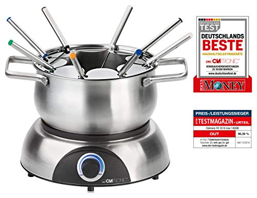 Clatronic 261704 Fonduta con 8 forchettine, Acciaio Inossidabile, Argento, XL - Ilgrandebazar