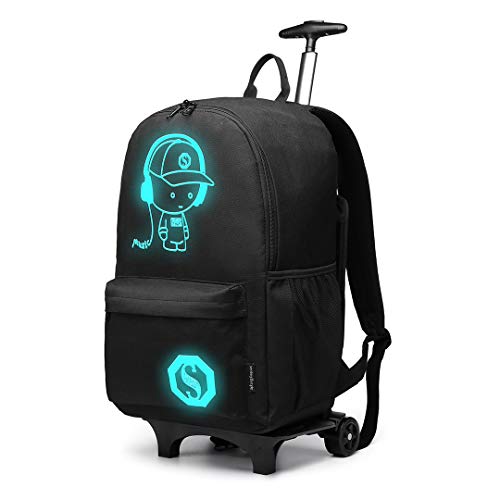 Kono Zaino Trolley per Scuola Impermeabile Ruote Rotolamento Removibile Nero