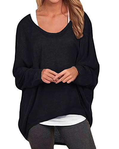 ZANZEA Donna Maglia Manica Lunga Taglie Forti Maglione Maniche 3XL, 01-nero - Ilgrandebazar