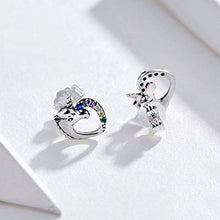 Carica l&#39;immagine nel visualizzatore di Gallery, CNNIK Orecchini a forma di cuore unicorno in argento 925 per le donna...