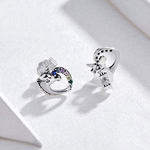 CNNIK Orecchini a forma di cuore unicorno in argento 925 per le donna...