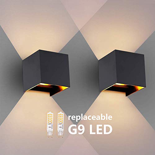 OOWOLF Lampada a Parete Esterno IP65 2 Pezzi LED Impermeabile, Nero-2