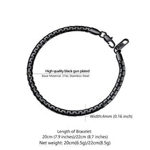 Carica l&#39;immagine nel visualizzatore di Gallery, PROSTEEL Uomo Bracciale a Catena Veneziana Scatola Piatta Tonda, 4 Mm - Nero - Ilgrandebazar
