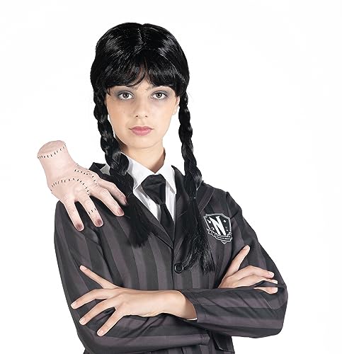 Parrucca Per Bambini E Donna - Stile Ritratto Addams Family - Fibra Resistente Al Calore, Morbida E Naturale