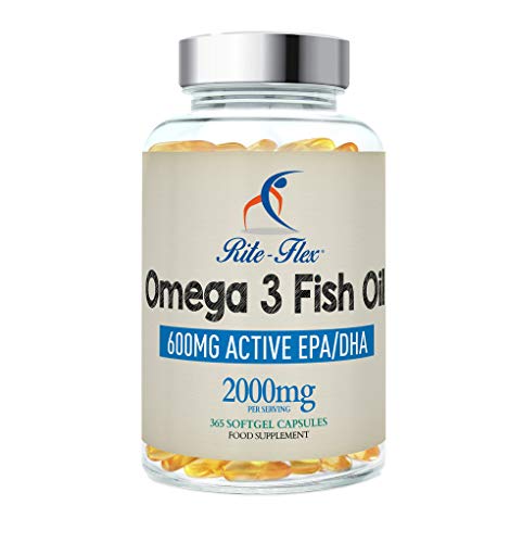 Omega 3 Olio di Pesce 2000mg 365 Gel Morbido Capsule da Rite-Flex Grassi...