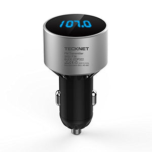 TECKNET Bluetooth FM Transmitter, Wireless Trasmettitore Radio con Argento