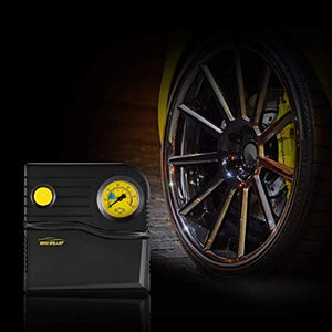 WindGallop Mini Compressore Portatile per Auto, 12V Professionale, Analogico, Pompa Aria con Manometro per Pneumatici e Adattatori per Valvole (Giallo)