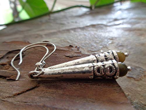 ✿ SENAPE - PERLA OLIVA E MANICHE LUNGHE ETHNO ROBUSTE ✿ orecchini in argento...