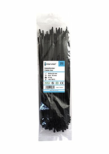 intervisio Fascette Plastica per Cablaggio 300 mm x 4,8 300 x mm, Nero