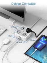 Carica l&#39;immagine nel visualizzatore di Gallery, TESSAN Ciabatta Multipresa con USB, Multipresa Elettrica con 4 Schuko e 4 Bivalenti 10A/16A, Ciabatta Multipresa con 3 USB e Interruttore Bipolare, Multipresa con Cavo 2M e Spina 16A, 3680W