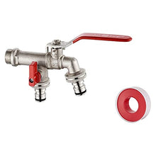 Carica l&#39;immagine nel visualizzatore di Gallery, Ibergrif M22203 Rubinetto Giardino Doppio con Connettore, antigelo -10℃, alta Temperatura 120℃, centralina di irrigazione a 2 vie, Rubinetto esterno, ottone, ingresso acqua G1/2&quot;,Giardino,Lavatrice