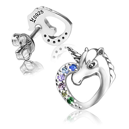 Orecchini unicorno con zirconi cubici S925 argento sterling ipoallergenico...