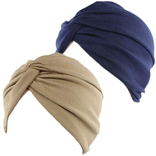 BEIFON 2 Pezzi Turbante Chemioterapia Donna Copricapo Turbanti Marina+Cachi - Ilgrandebazar