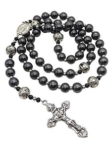 Nazareth Store Rosario in ematite Collana con perline di pietra nera... - Ilgrandebazar