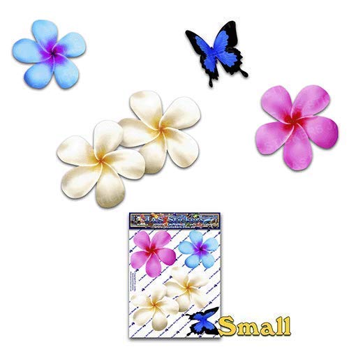 Fiore frangipani plumeria multicolore doppio + farfalla adesivi auto... - Ilgrandebazar