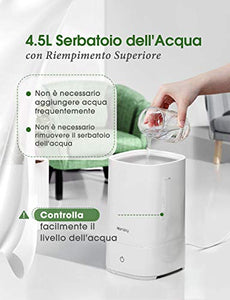 Homasy Umidificatore 4,5 L, Ultrasuoni a Riempimento Bianco