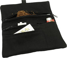 Carica l'immagine nel visualizzatore di Gallery, Russo Handmade: Astuccio Portatabacco/Accessori, Tessuto Jeans. Uomo/Donna Idrorepellente Antimacchia. Doppia Cerniera Tabacco e Filtri: 4 Scomparti (Jeans nero)